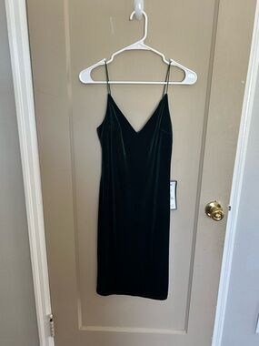 B Darlin Deep Forest Green Velvet Midi Slip Dress